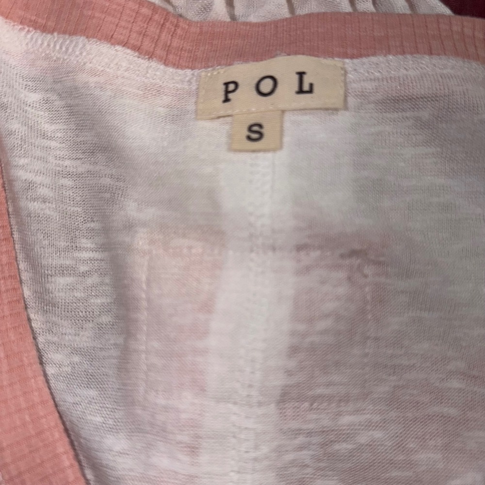 NWOT POL Womens V-Neck Cropped Long Sleeve Top White Pink Striped Mixed Media Sm - Picture 4 of 4